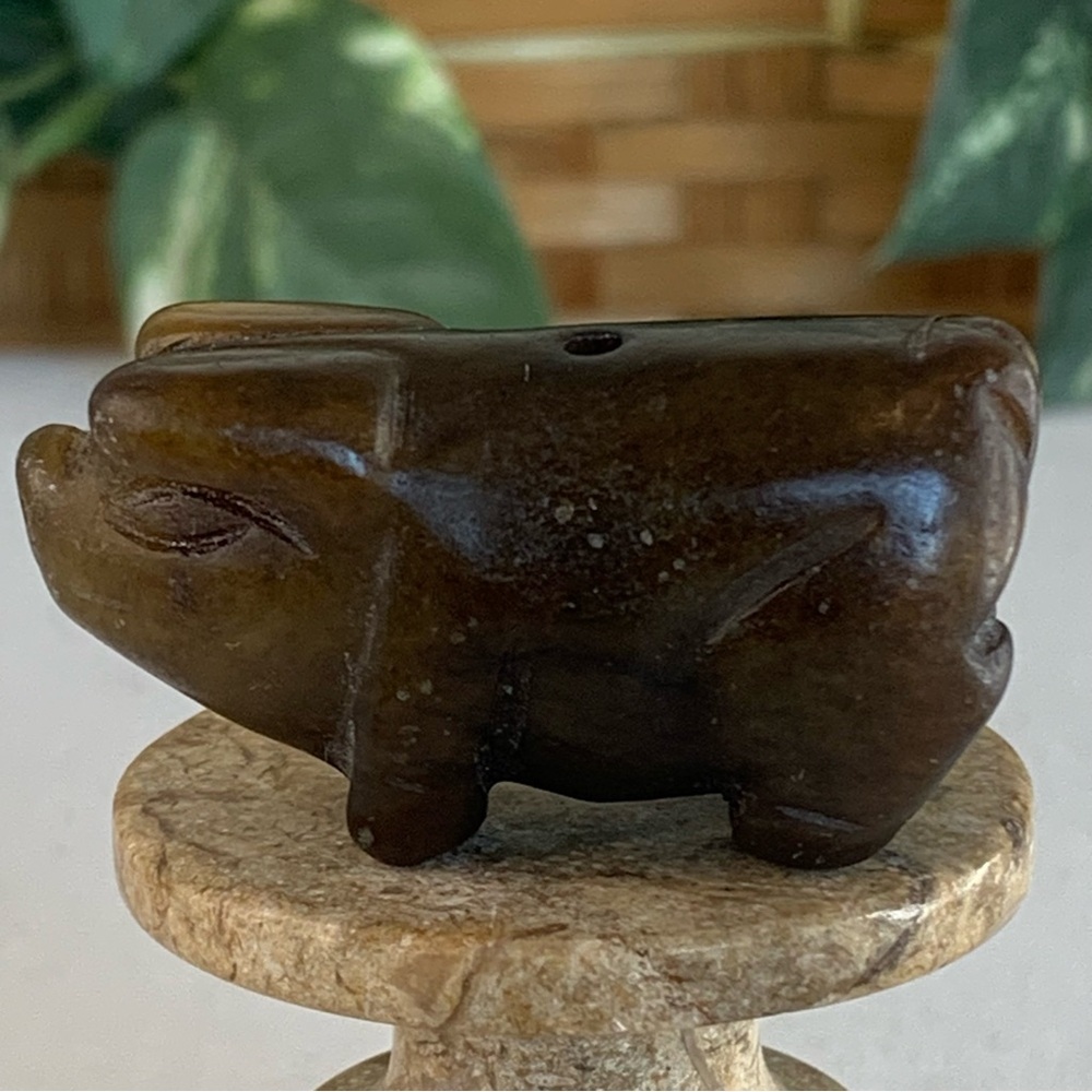 Vintage Chinese Zodiac Jade Pig Necklace Bead Hand Carved Animal Pendant 1.9" - Picture 10 of 14